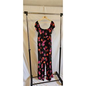 Torrid Black Floral Pant Jumpsuit Off The Shoulder Size 2